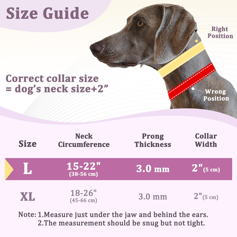 Mayerzon Prong Collar for Large Medium Dogs, Patented Reflective Pinch Collar with Metal Buckle, No Pull Adjustable Hidden Covered Dog Walking Training for Pitbull German Shepherd Doberman(Purple, L) Purple Large: 15''-22''