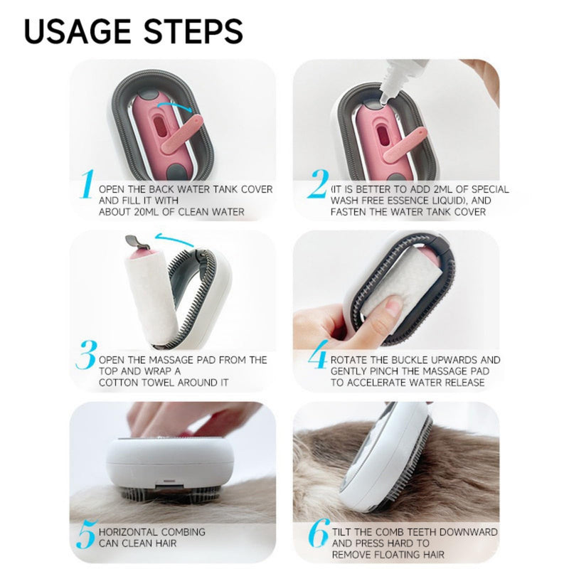 Cat Cleaning Brush,Pet Grooming Cleaning Brush,Self Cleaning Slicker Brushes for Shedding and Removes Loose Undercoat,Pet Hair Removal Comb with Water Tank,Wet Cat Brush - PawsPlanet Australia