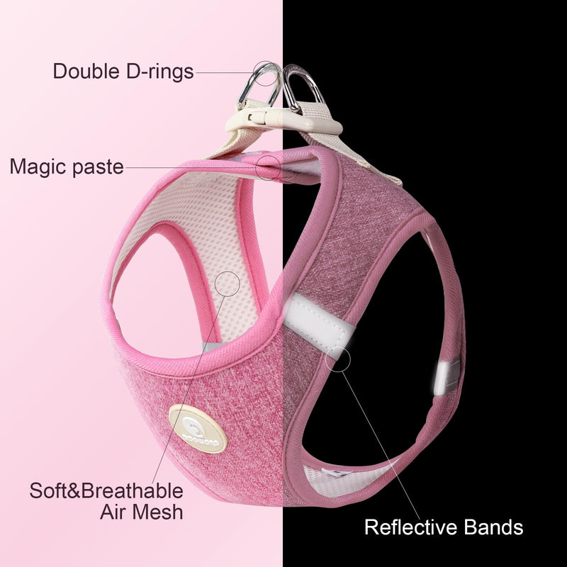 DOGWONG Dog Harness - Cotton Hemp Mesh Step in Vest Harness Pink GOG Harness for Small and Medium Dogs M - PawsPlanet Australia