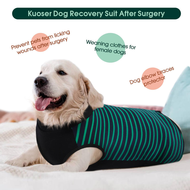 Kuoser Dog Recovery Suit, Anti Licking Dogs Rear Leg Sleeve, Abdominal Dog Surgical Suit with Dog Pants Cover Protect Wounds, Dogs Elbow Protector Soft Pet Surgery Onesie Cone Alternative, Green 4XL 4X-Large (Back Length: 68cm / 26.77") Green Strips