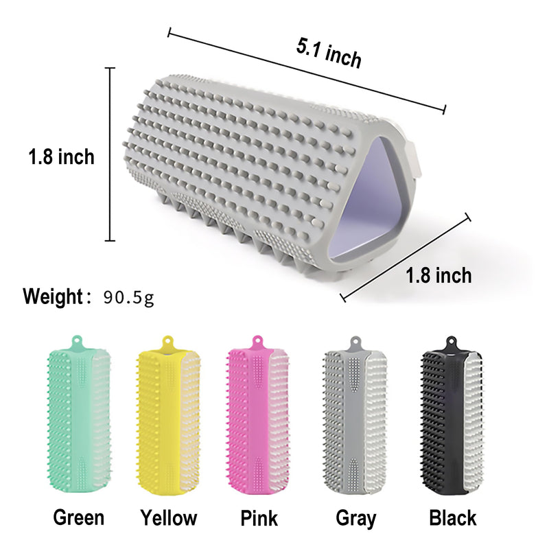 3-in-1 Triangular Dog Bath Brush for Dogs & Cats, Silicone Pet Grooming Brush with Deshedding Bristles, Massage Cones & Deep Cleaning Nubs, Green