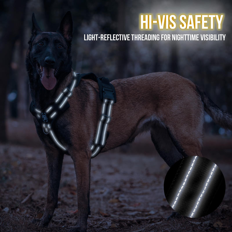 OneTigris Dog Harness, Soft Padding No Pull Dog Vest Harness, Durable High-Tensile Nylon, Adjustable Tactical Harness for Medium and Large Dogs with Reflective, 1 Handle, 3 D-Rings Black L - PawsPlanet Australia