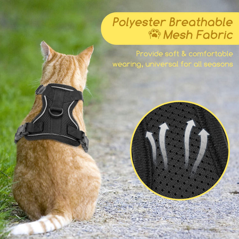 Cat Harness and Leash, Nobleza Reflective Adjustable Vest Harness with Soft Breathable Air Mesh, No Pull Walking Escape Proof Harness and Leash Set for Growing Kittens, Cats, Puppies Outdoor Usage Black S