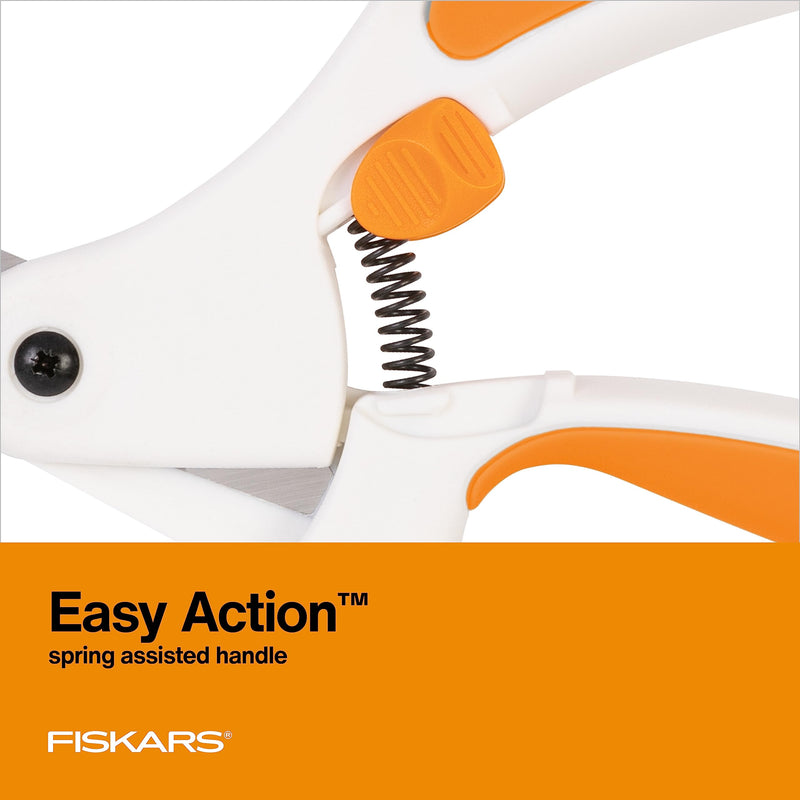 Fiskars Easy Action Scissors, No. 8, Spring-Assisted & SoftGrip Bent Handle Reduces Hand Fatigue, Precision Stainless Steel Blades for Clean Tabletop Cutting, Ambidextrous Design, Stainless Steel Bent Handle Stainless Steel