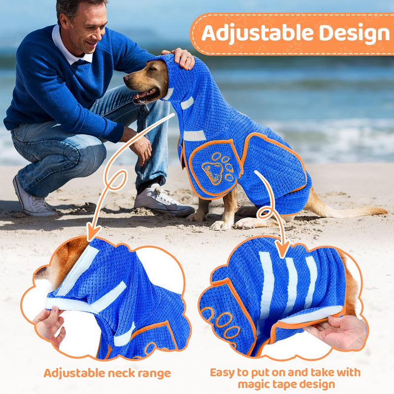 SlowTon Dog Bathrobe - Super Absorbent Dog Towels for Drying Dogs, Quick Drying Dog Robes for After Bath, Soft Dog Towel Wrap, Adjustable Dog Drying Coat for Large Huge Medium Dogs (Blue, XXL) XX-Large (Chest: 37.8-53.6") Blue