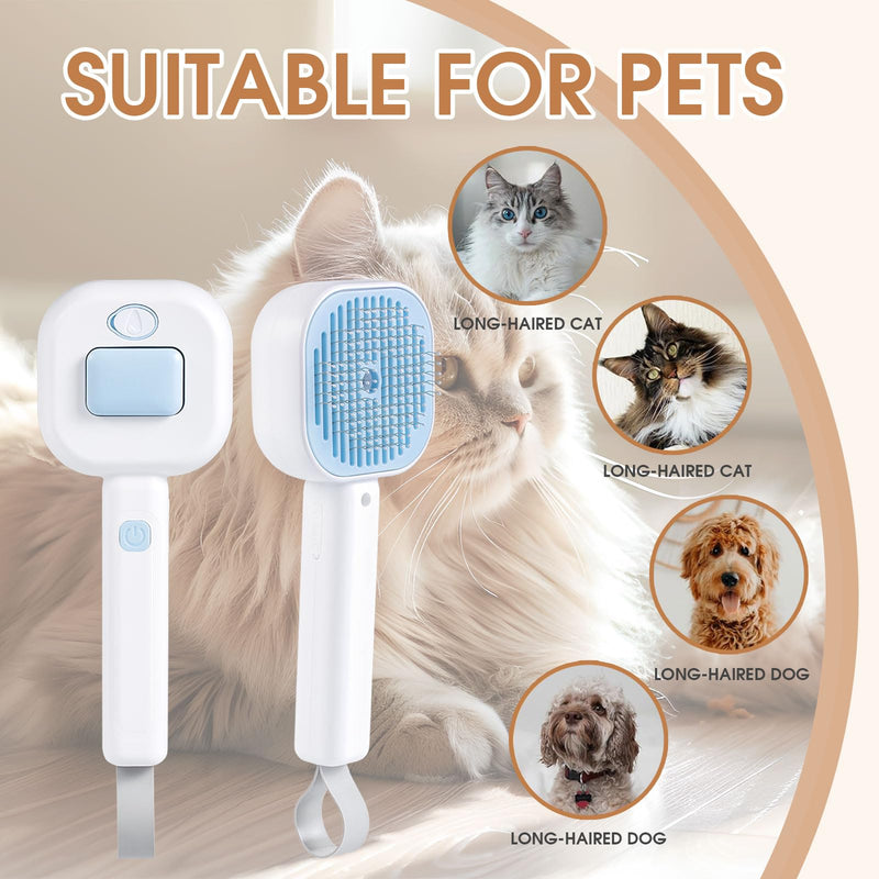 Cat Steam Brush，3 In 1 combs for indoor cats，pet steam brush for shedding,Dog shedding for Long and Short Hair Dogs and Cats Pet Grooming Brush Remove Tangled Loose Hair (Blue) Blue - PawsPlanet Australia
