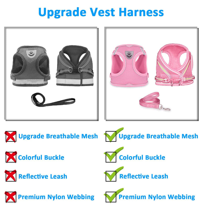 Dog Harness and Leash Set for Walking, Escape Proof Vest Harness with Soft Mesh, Adjustable Velcro, Reflective Strips for Kitten Cats and Puppy Dogs S(Chest:11.8"-13.4") Pink - PawsPlanet Australia