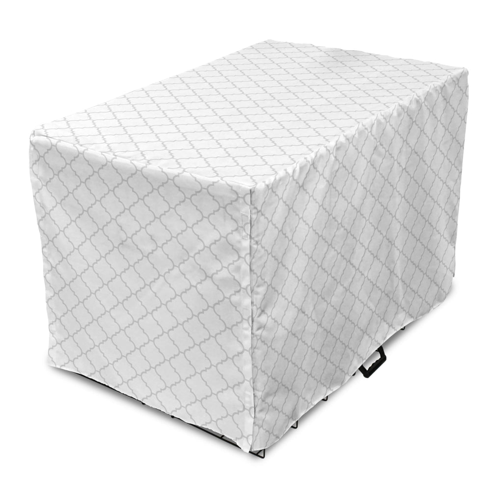 Lunarable Grey Dog Crate Cover, Moroccan Traditional Trellis Pattern Simple Geometric Monochrome Tile, Easy to Use Pet Kennel Cover for Cats & Medium Dogs, 30 Inch, White Grey 30.0"L x 19.0"W x 21.0"H