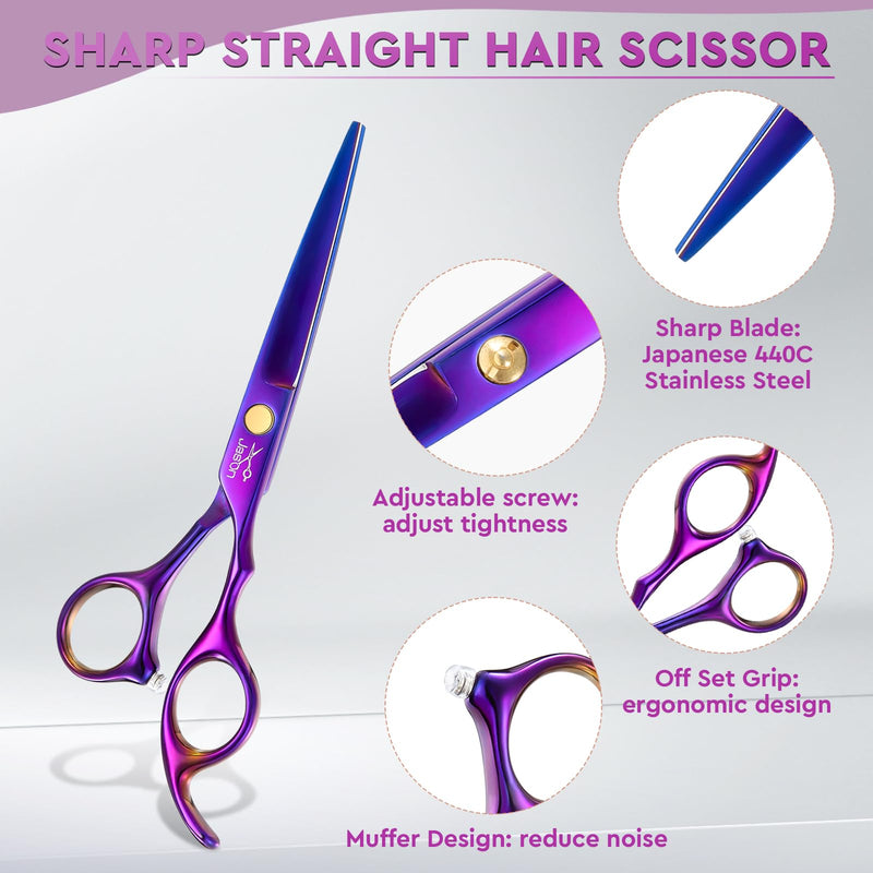 JASON Hair Scissors Professional - 10 PCS Haircut Scissors Set, Thinning Shears for Hair Cutting with 30 Teeth, Straight Shears for Men Women Home Salon Barber (6.7", Purple) 6.5inch-purple - PawsPlanet Australia