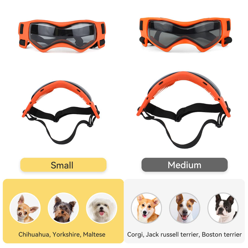 Dog Goggles Small Breed, Dog Sunglasses Small Breed Dog Eye Sun Light Protection, UV Protection Goggles for Dog with Adjustable Straps, Small Orange