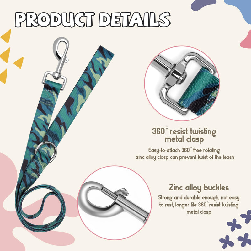 Print Patterned Dog Collar Leash Set, Adjusted Quick-Release Plastic Buckles and Heavy-Duty Steel D-Ring Nylon Collar Leash Set Strong Durable, Green Camo,M Medium Set - PawsPlanet Australia