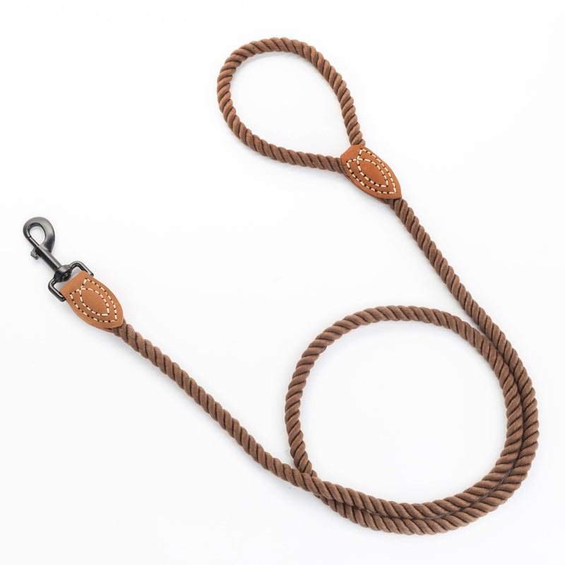 Mile High Life Dog Leash, Braided Cotton Rope Leashes with Leather Tip - Heavy Duty Metal Clasp, 4FT, 1/2" Thick - Wedding, Walking & Training Leash for Small Medium Large Dogs (Dark Brown) 48 Inch-1/2" Cotton Handle-Dark Brown