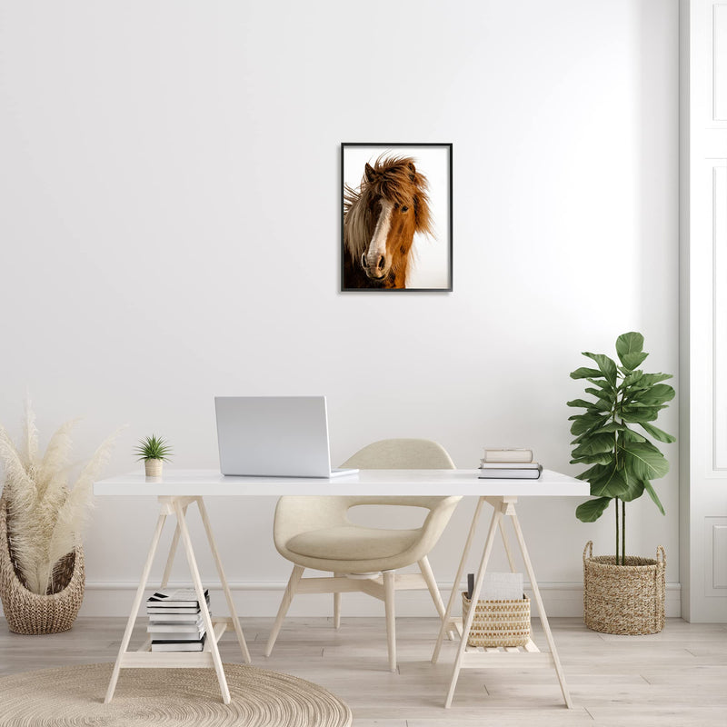 Stupell Industries Long Mane Horse Equestrian Portrait Brown Animal Photograph 16"L x 20"W White