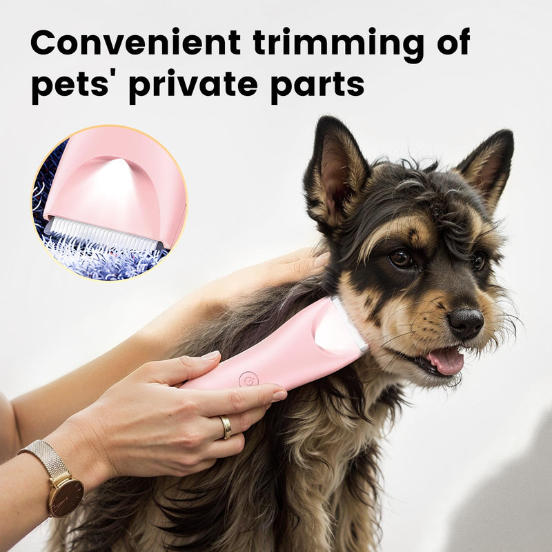 Dog Clippers Pet Grooming Kit, Low Noise Dog Hair Trimmer for Grooming Cordless Pet Shaver with LED Light for Dogs Cats Animals Pink