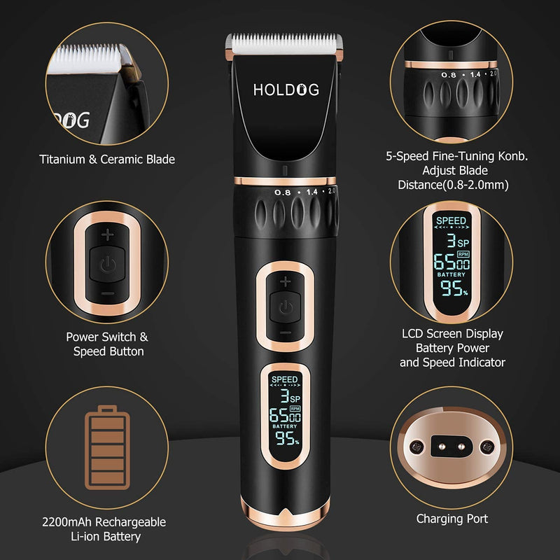 Dog Clippers Professional Heavy Duty Grooming Clipper 3-Speed Low Noise High Power Rechargeable Cordless Pet Tools for Small & Large Dogs Cats Pets with Thick Coats Black - PawsPlanet Australia