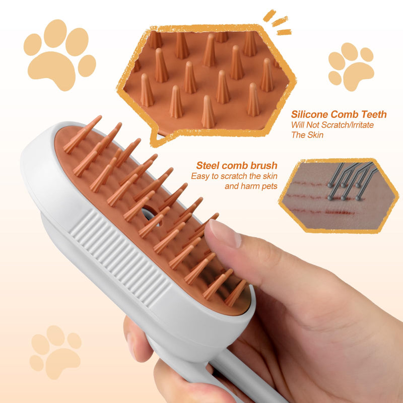 Steam Brush for Cat & Dog – 3-in-1 Spritz Pet Spray Hair Removal Comb for Grooming & Shedding Steam – Water Brush for Long & Short Haired Pets 7.7?-30ML white