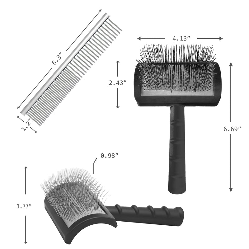 Large Slicker Brush & Pet Comb Value Kit, Extra Long Pin Dog Grooming Wire Brush and Deshedding, Removes Long and loose Hair & Undercoat, Black-comb, Hair Type: Curly, Unisex - PawsPlanet Australia