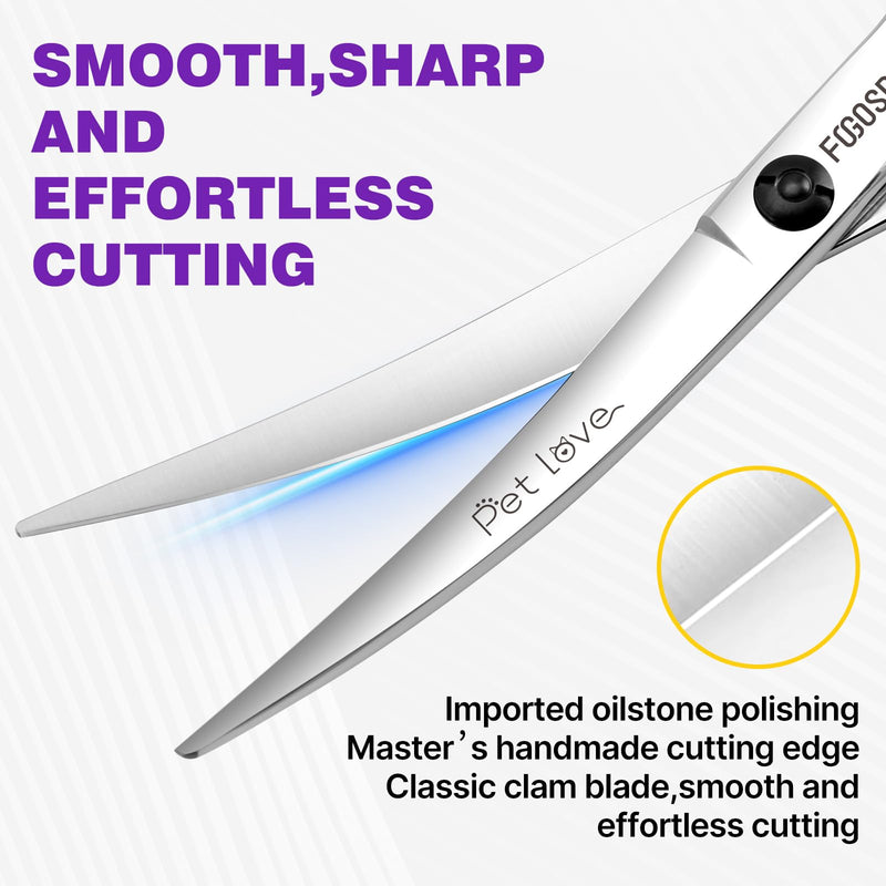 Curved Dog Grooming Scissors 7 in Curve Shears for Pet Dogs Pomeranian Cat Japan 440C 30°Arc Upward & Downward for Trimming Face and Paws at Home(7, Curved) 7.0 in - PawsPlanet Australia