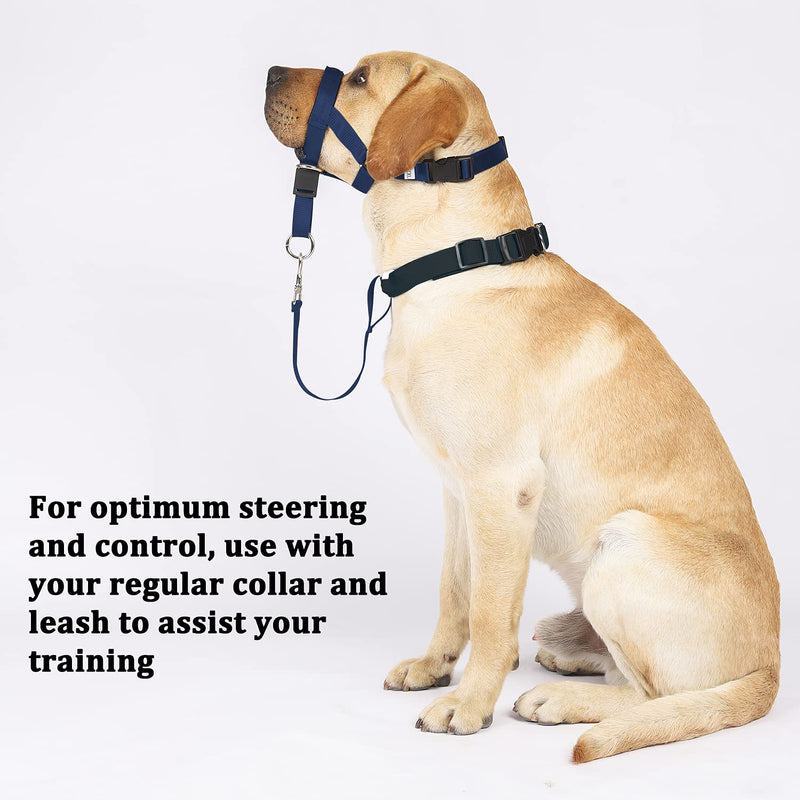 BARKLESS No-Pull Head Collar for Dogs Training & Walking Made Easy, Soft, Adjustable Dog Halter Harness with Safety Link- Put an End to Pulling on The Leash Navy Blue L (Snout Cir: 7"-10.5”) - PawsPlanet Australia