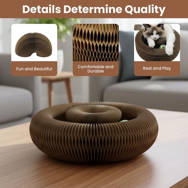 Corrugated Paper Cat Scratcher Track with Rolling Ball - Scratch-Resistant, Interactive, Pet-Safe for Feline Play & Claw Care Animal Print - PawsPlanet Australia