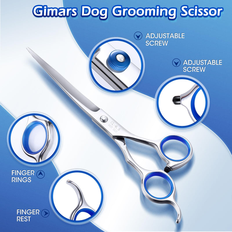 Gimars Professional 5 in 1 Grooming Scissors for Dogs 4CR, Heavy Duty Titanium Coated Straight, Thinning Shears and Comb 5 in 1 Set Blue - PawsPlanet Australia