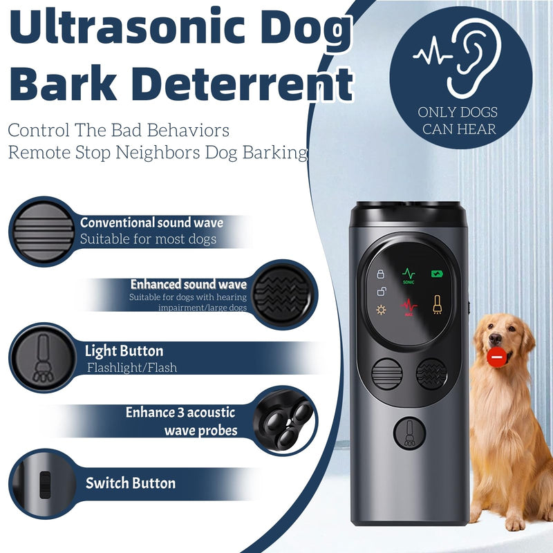 Ultrasonic Dog Trainer - Rechargeable Dog Bark Deterrent Devices with 3 Emitters, Anti Barking Device Use Up to 50ft Long Range | Safe for Dogs | Easy to use - PawsPlanet Australia