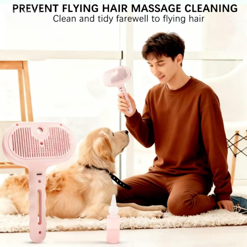 Pet Steam Brush for Cats and Dogs, 3 In 1 Steamy Cat Brush with Release Button and Tank, Anti-Static Pet Spray Hair Removal Comb, Rechargeable Dog Steam Comb for Furry (Pink) Pink