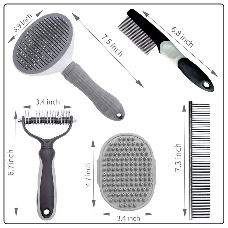 5PCS Grooming Kit for Dog,Puppy- Deshedding & Slicker Brush for Short-Haired Pets, Flea Comb and Grooming Comb Set Grey C-Grey 5 Kits - PawsPlanet Australia