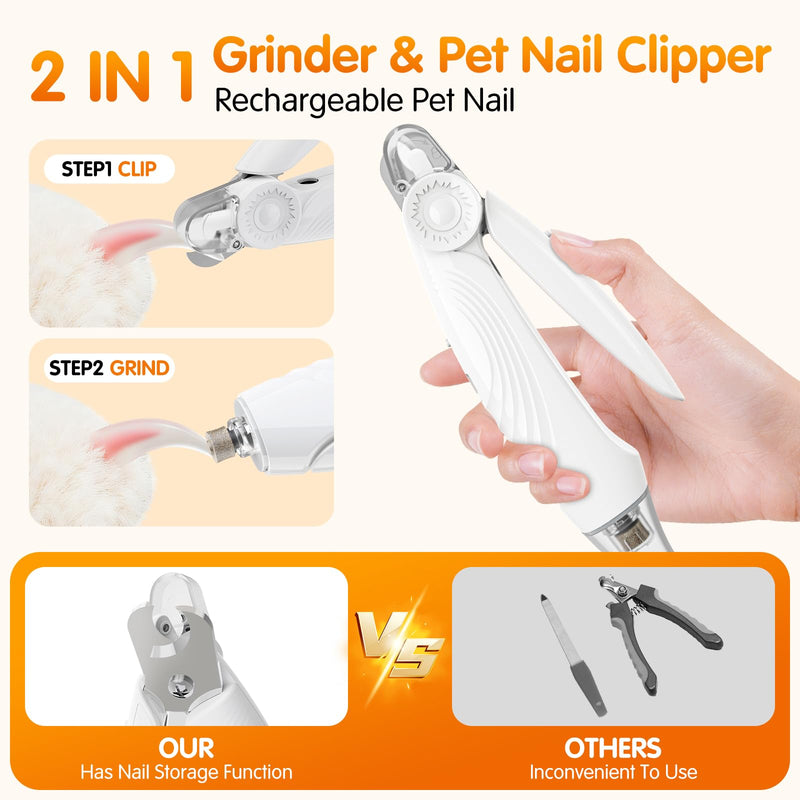IJIAMY 2-in-1 Dog Nail Clippers & Dog Nail Grinders with 2 LED Lights, Ultra-Quiet, USB Rechargeable, Multiple Grinding Methods, and Splash Guard for Small, Medium, and Large Dogs & Cats