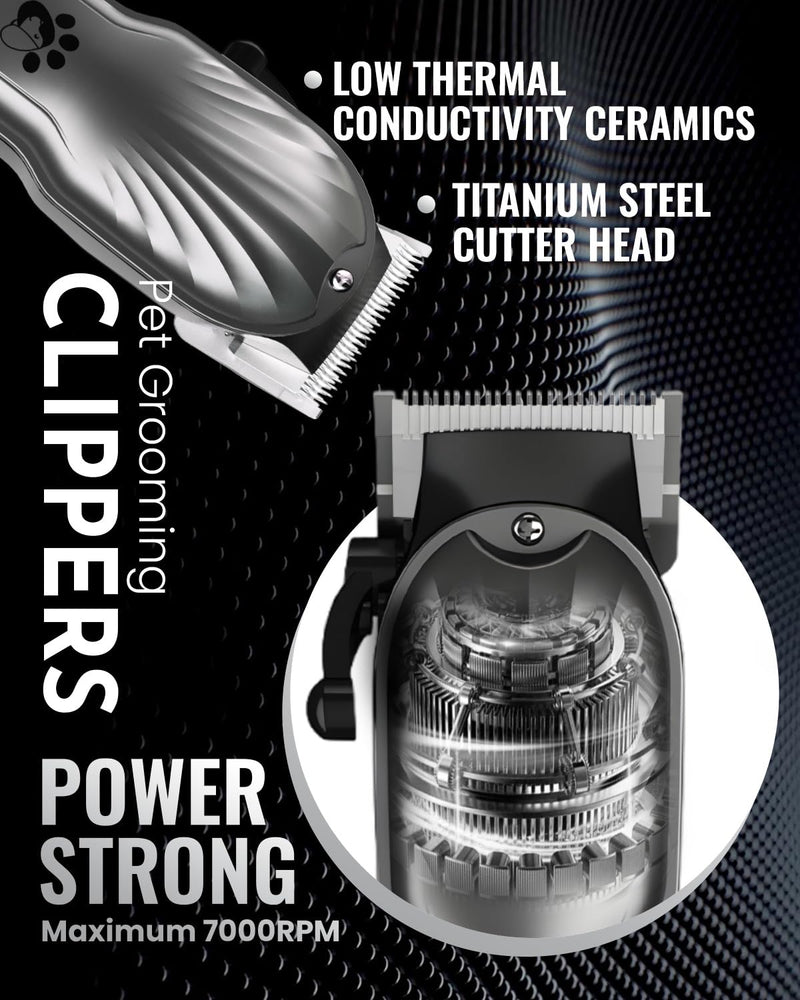 Dog Clippers Professional for Thick Hair, Pet Clippers for Dogs Cordless LED Display Low Noise Rechargeable Dog Trimmer with Grooming Nail Kits Gray