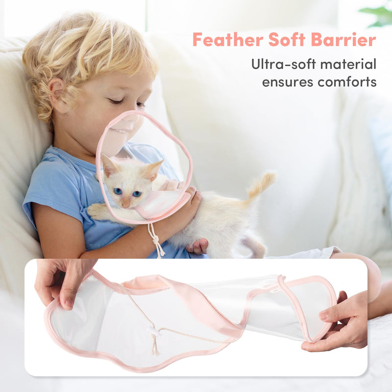 BENCMATE Cat Cone, Drawstrings Cat Cone Collar with Low Noise Fasteners, Transparent Cat Recovery Collar, Licking and Scratching Free Cone, Extra Soft Cat Surgery Collar (Pink,Small) [Neck:7-9"] Small Sakura - PawsPlanet Australia