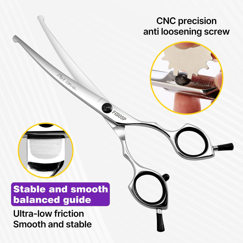 Curved Dog Grooming Scissors with Blunt Tip 6.5 in Round Curve Shears for Pet Dogs Cat Japan 440C 30°Arc Upward & Downward for Trimming Face and Paws at Home Safety Safety Curved - PawsPlanet Australia