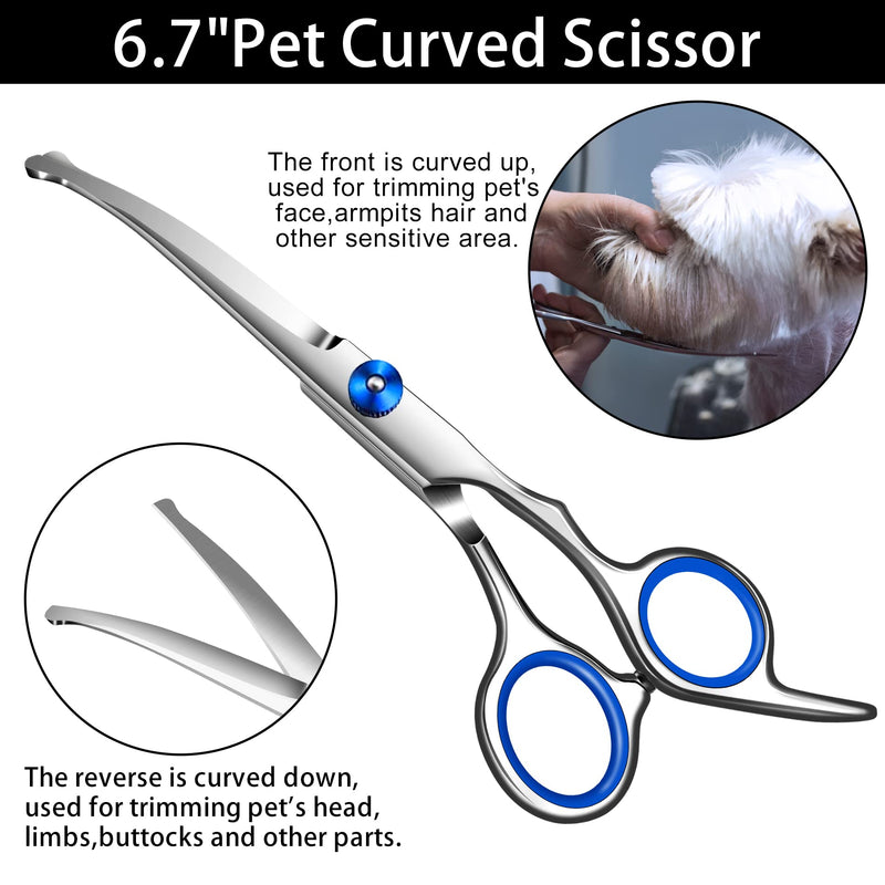 Dog Grooming Scissors with Safety Round Tip,Professional Dog Grooming Kit,Dog Hair Shears Set,Incude Thinning、 Curved、Straight Scissors and Comb.Suitable for The Right Hand Blue 5 in 1 - PawsPlanet Australia