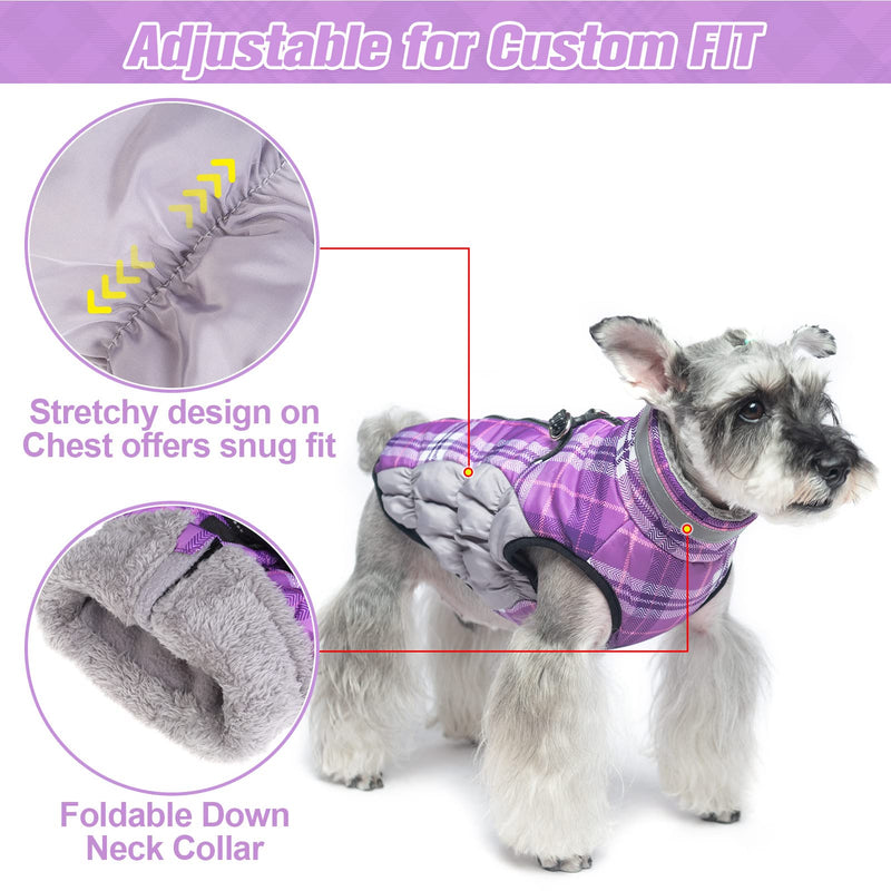 BEAUTYZOO Dog Winter Coat Reflective Dog Jacket Warm Padded Puffer Vest Turtleneck Thick Fleece Lining Pet Apparel for Small Medium Large Dogs Purple