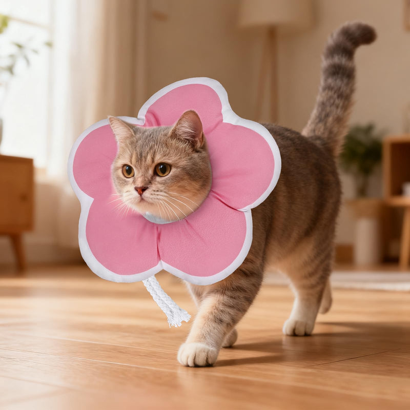 Cute Flower Cone, Anti-Splashing Water Soft E Collar for Cats After Surgery, Neck Pillow for Cozy Sleep and Anti-Licking, Donut Cone for Cats/Puppies to Take Photos (Pink, S) Pink