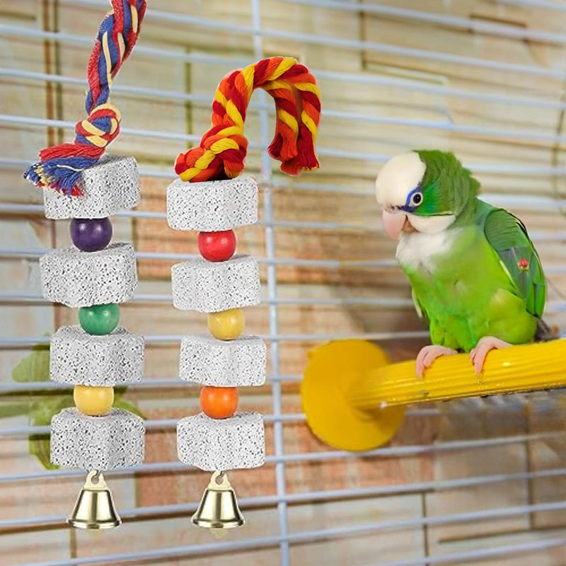 Barrel Bird Chew Toy, 2-Pack Parrot Beak Grindstone, Colorful Rope with Bell Accessory, Bird Bass Cage Toy for Parakeet Cockatiel Parrot Budgerigar Rabbit Hamster - PawsPlanet Australia