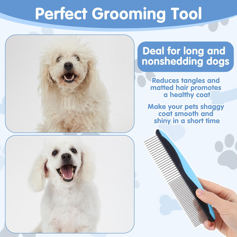 Metal Dog Comb, Stainless Steel Teeth Dematting Comb for Dogs Cats, Dog Grooming Combs, Pet Hair Combs for Removing Knots Mats Tangles Home Grooming Tool