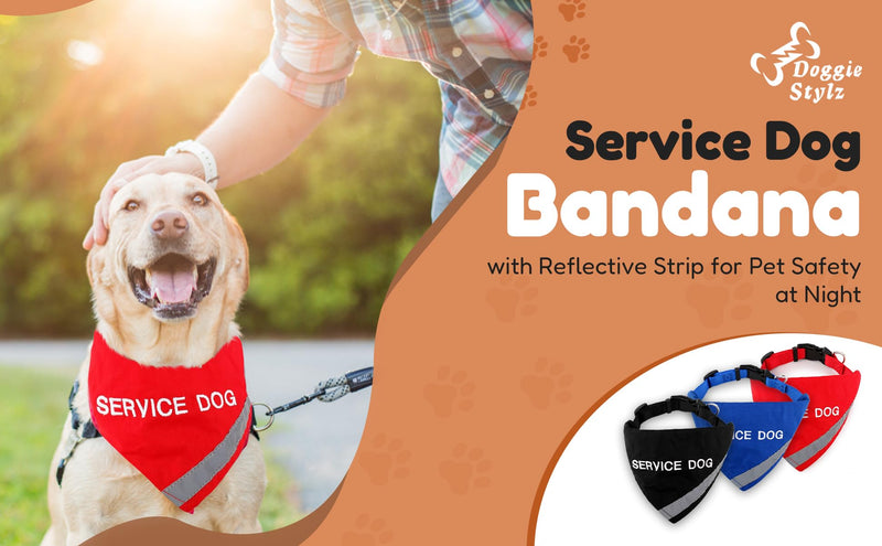 Doggie Stylz Service Dog Bandana with Reflective Strip for pet Safety at Night. Has Built in Matching Collar to Keep Bandana Secure | Metal Ring to Attach Leash | Red Small (Neck 10-16") NECK 10-16" - PawsPlanet Australia