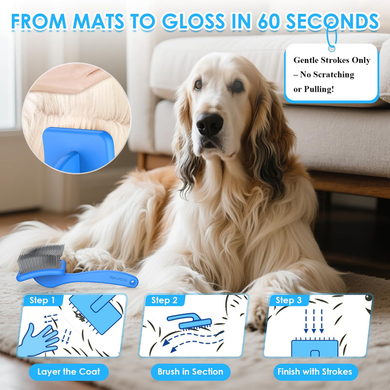 Large Slicker Brush for Dogs - 3PC Pet Grooming Kit - Undercoat Rake & Stainless Comb | Long Pins Remove Mats on Poodles, Golden, Labradoodles | Thick Coat Deshedder for Dogs, Cats, Blue - PawsPlanet Australia