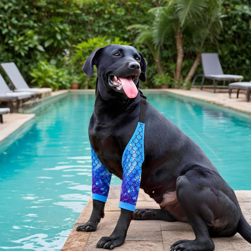 Dog Elbow Wraps Knee Protector Pads Elbow Callus Treatment Sleeve for Wounds Front Legs Prevent Licking for Medium Large Dogs 3XL, Mermaid