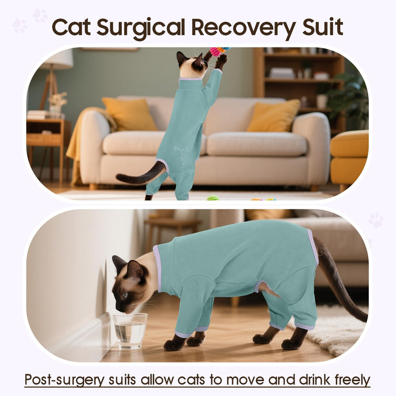 DENTRUN Cat Clothes for Hair Control with Hair Sticky Fabric - Soft Recovery Suit & Breathable Lint-Resistant Cat Sweater for Cats Only, Kitten Onesie Pajamas, XL, Bean Green X-Large - PawsPlanet Australia