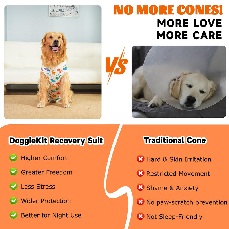 Dog Surgery Recovery Suit,Dogs Recovery Suits for Female and Male,Dog Surgical Suit,Surgical Vest for for Small Medium Large Dogs (White-dinosaur, XXL) White-dinosaur
