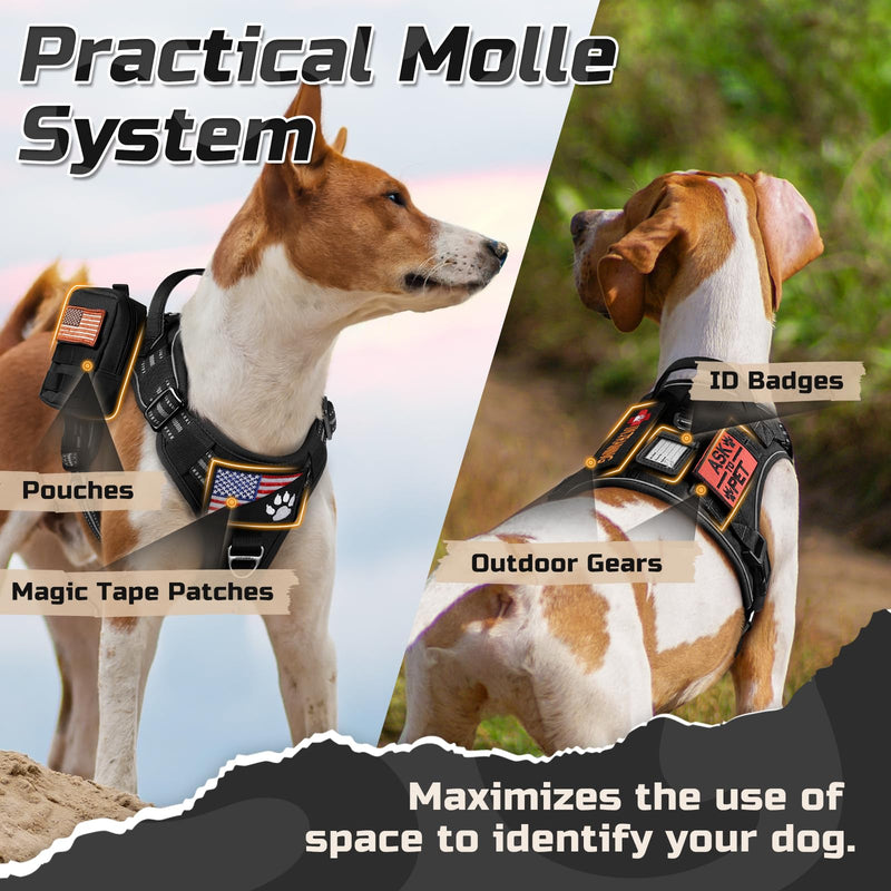 rabbitgoo Tactical Dog Harness Medium Sized Dog, No Pull Military Service Vest with Handle & Molle, Easy Control for Training Walking, Adjustable Reflective Straps, Black, M - PawsPlanet Australia