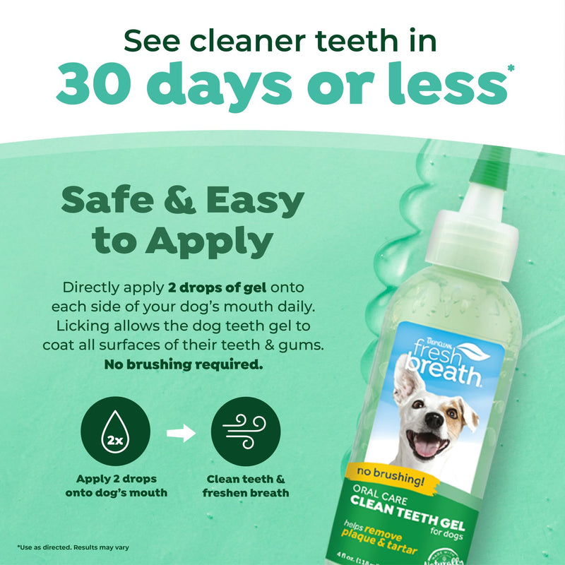 TropiClean Fresh Breath No Brushing Clean Teeth Dental & Oral Care Gel for Dogs, 4oz - 3 Pack Original ﻿4 Fl Oz (Pack of 3) - PawsPlanet Australia