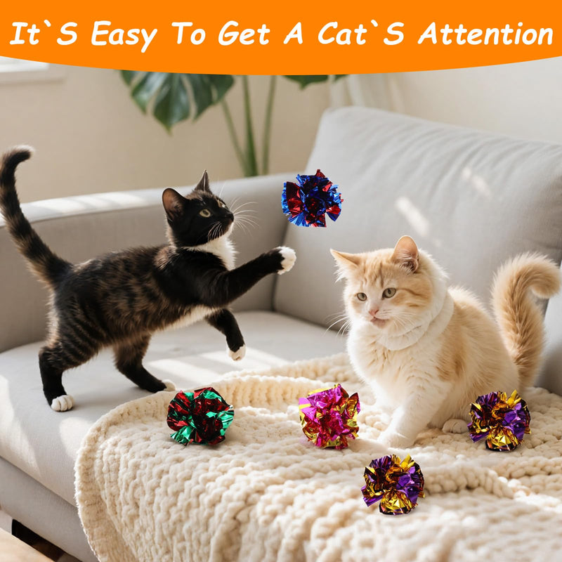 100PCS Crinkle Cat Toys, Colorful Polyester Film Crinkle Balls for Cats, 2.36 Inch Interactive Chew and Chase Cat Ball Toys for Kitten Exercise and Indoor Play - PawsPlanet Australia