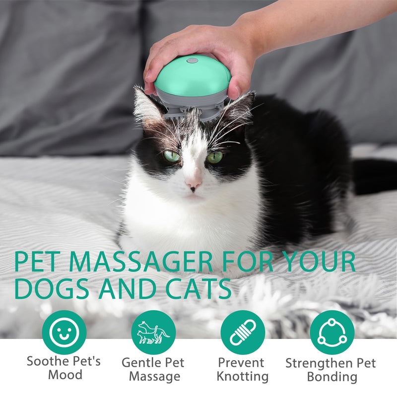 ORIA Electric Pet Massager, Handheld Dog and Cat Massage, Waterproof Pet Bath Brush, Electric Head Massager, with 3 Modes, 4 Detachable Heads, 96 Massage Nodes, for Stress Release, Body Relaxation Green - PawsPlanet Australia