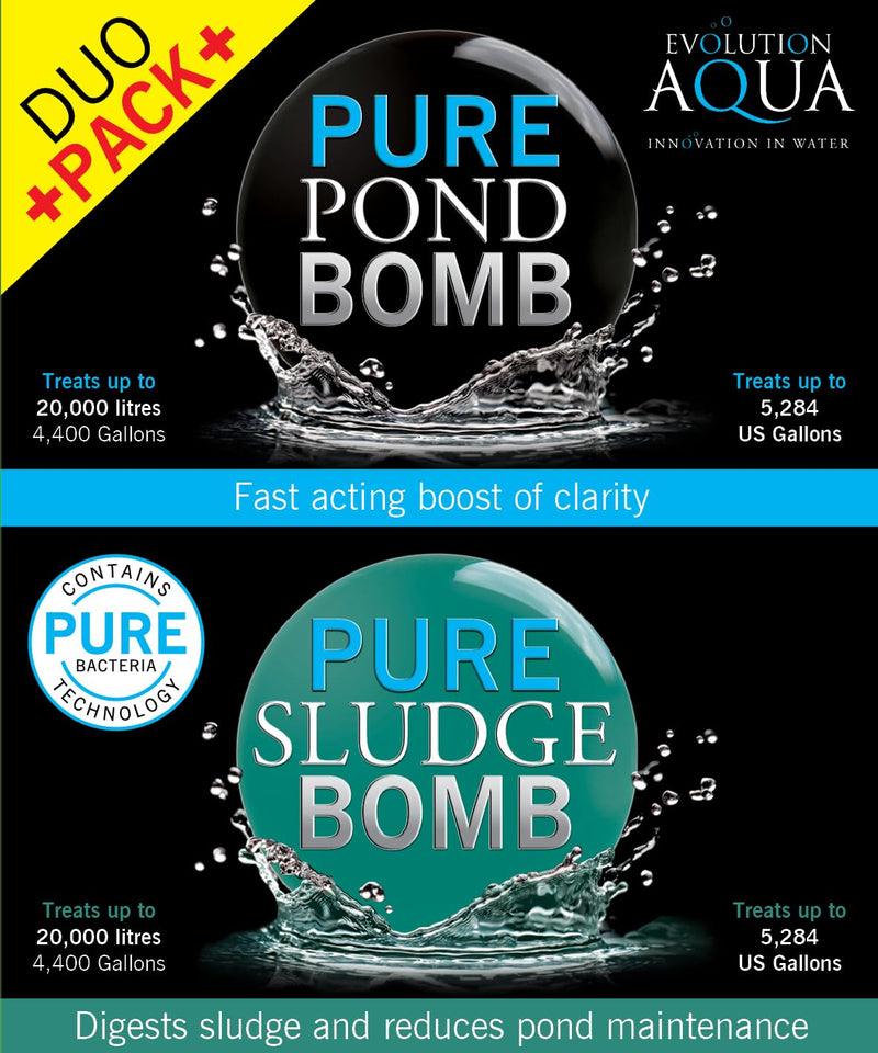 Evolution Aqua Pure Duo Pack Pond Bomb & Sludge Bomb Pond Clear Water Treatment Pond Sludge Remover - Duo Value Pack Offers Complete Natural Pond Water Treatment for Fish Ponds - PawsPlanet Australia