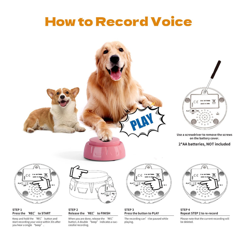 Recordable Pet Button, Dog Buttons for Communication Pet Training Buzzer, 30 Second Record & Playback, AA Battery for Longer Battery Life, Funny Gift for Friend Family (6 Pack) 6 pack - PawsPlanet Australia