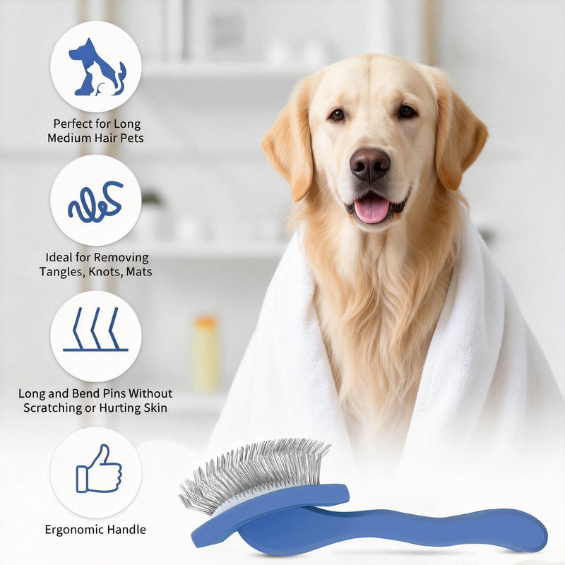 Slicker Brush for Dogs, Large Long Pin Dog Brush for Cockapoo Cavapoo Doodles Poodles Goldendoodle Labradoodle, 2 PCS Large Pet Comb and Grooming Brush, Wood Handle - Blue - PawsPlanet Australia