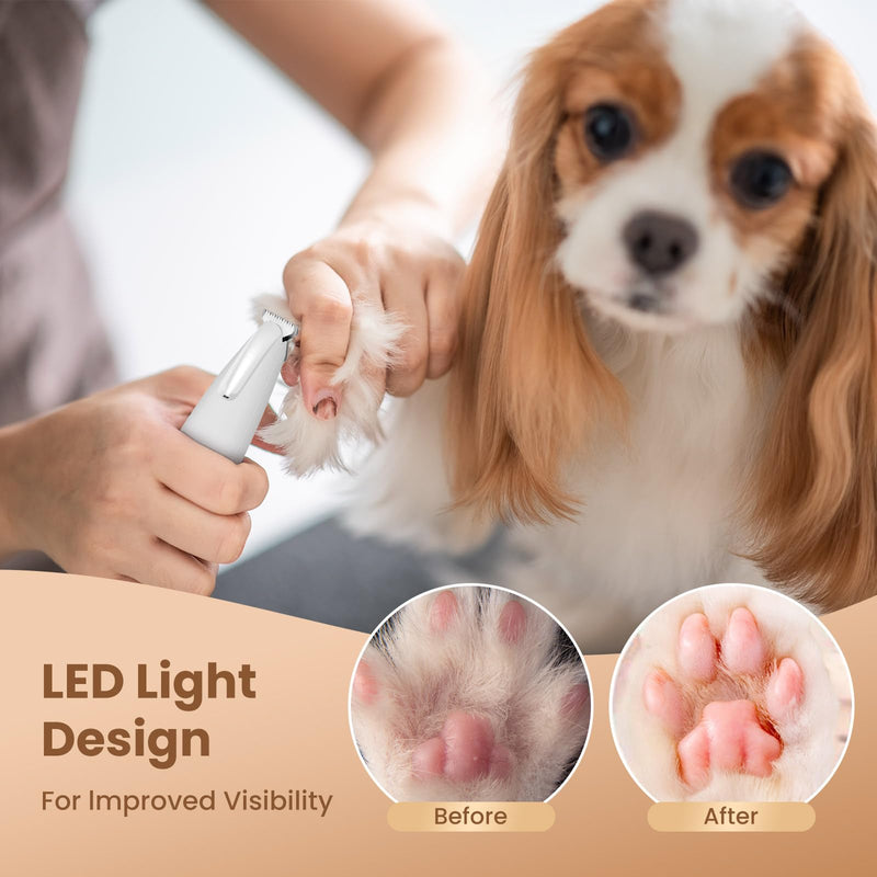 Saffory Paw Trimmer, Electric Dog Trimmer for Dogs Paw Hair Trimmer, Pet Paws Trimmer with Led Light, Rechargeable Low Noise Pet Trimmer Hair Clipper White - PawsPlanet Australia